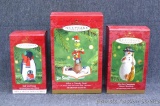 Three Hallmark Keepsake ornaments include The Grinch. All are wrapped in bubble; tallest box is 6