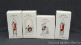 Four Hallmark Keepsake ornaments have packaging. Tallest box is 6