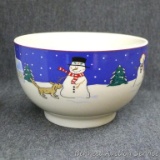 Canterbury dessert bowls with snowman winter scene; 8 bowls are microwave and dishwasher safe.