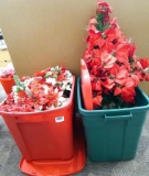 Rubbermaid and other tote hold poinsettas, more. Some still have tags; fiber optic tree is about 2'