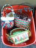 Tamor and other tote contain lots of baskets and red satin ornaments, more. Totes are about 2' over