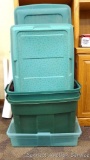 Rubbermaid and other totes come with lids. Longest is about 38