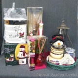 Better Homes and Gardens reed diffuser, stackable snowman boxes, Santas, basket, candle holder,