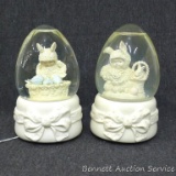 Two Snowbabies musical waterglobes are titled 'Rock-A-Bye Bunny' and 'Is There Room For Me?'. They