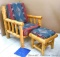 Nice log furniture arm chair and footstool looks comfortable. Chair is approx 32