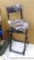 Swiveling padded hunting stool folds up for easy packing. Seat is 27