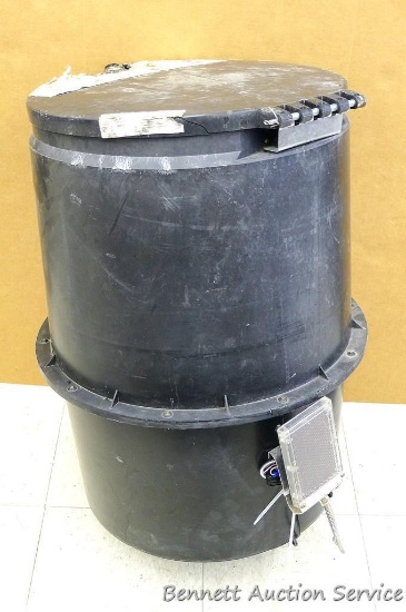 Large game feeder is about 20" x 30". Piece found inside says Moultrie, legs included. Corn sprayer