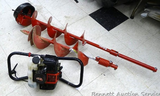 Stingray 1.2 hp auger powerhead has a 8" x 48" ice auger and a 8" x 24" earth auger. Head pulls over