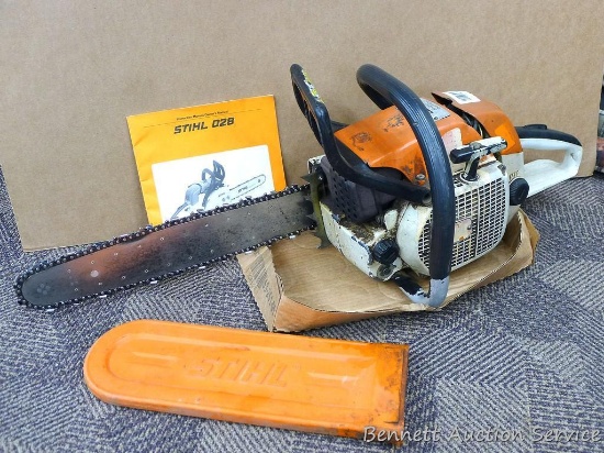 Stihl Wood Boss chain saw model C28AV with 18", runs. Manual included.