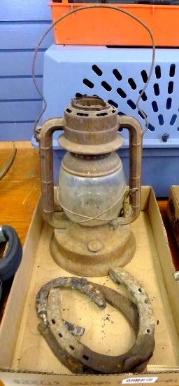 Vintage lantern is about 8" x 13" tall without handle. No cracks or chips noted on globe. See pics