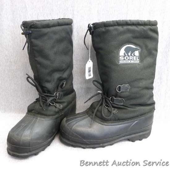 Sorel men's felt lined winter boots are size 11. In nice shape. Includes Sure Grip ice cleats, NIP.