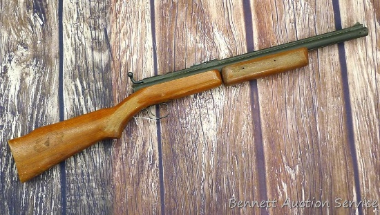 Benjamin Franklin model 342; pellet riffle 22 cal. Light overspray, pumps up and holds air, but the