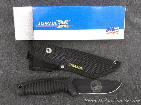 Schrade X Timer hunting knife; model XT2B. Has Rocky Mountain Elk Foundation on blade; measures