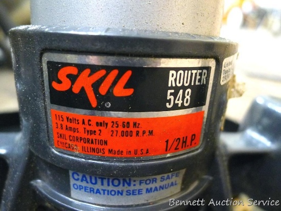 Skill 1/2 hp router is model No 548, comes on router table. Table is about 15" x 15" x 10" tall.