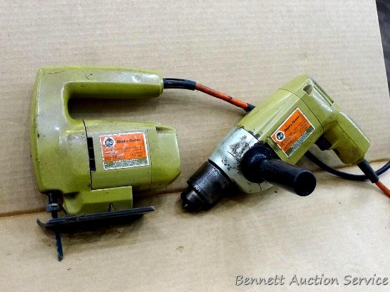 Black and Decker 1/2" drill; Black and Decker jig saw. Drill is model No 7204, saw is model No.