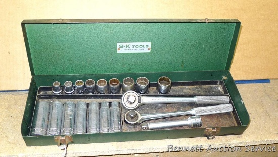 S-K 1/2" socket set comes with two ratchets. Includes deep well and standard sockets, some in set