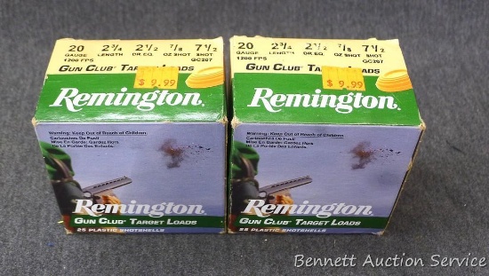 Two boxes Remington 20 GA. 2-3/4 7-1/2" shot Gun Club Target Loads. 25 shells per box.