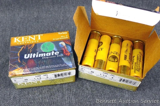 Kent brand Ultimate Diamond Shot 20 gauge shot shells, 3" lead turkey loads, one box No. 5 shot and