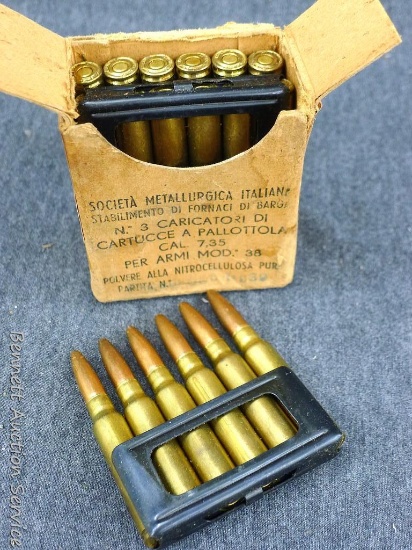 18 rounds 7.35x51mm Carcano, FMJ, two clips in original box.