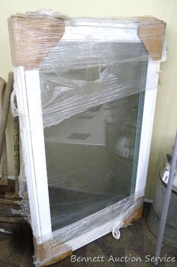 Weathershield vinyl clad window is approx 29" x 48" over the trim. Comes with screen, see pictures