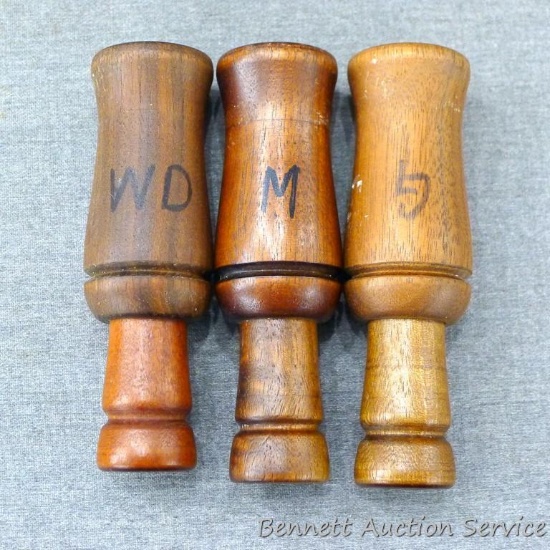 Three wooden game bird calls, measure approx 4-1/2".