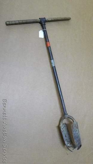 Vintage post hole digger is approx 48" x 23". Handle is not original and is rather loose.
