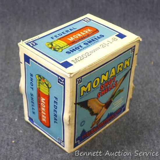 Very nice Federal Monark 20 gauge shot shell box is full of correct shells. Three rim tears at edges