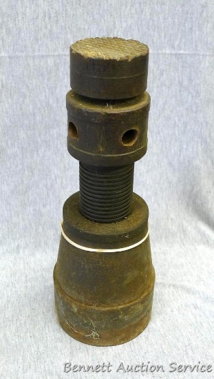 Vintage cast iron screw jack is very heavy and stands about 11" tall.
