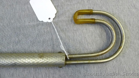 Aluminum handled gaff is 76" long and has a double hook.