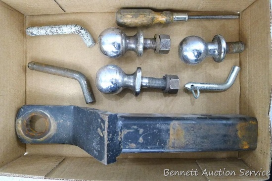 2" receiver hitch with a 4" drop and a 1" hole, two 2" balls, 1-7/8" ball, more.
