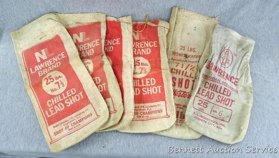 Six shot bags advertising Lawrence Brand and Winchester.