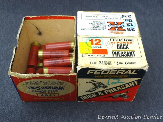 12 gauge shot shells including full box Western SuperX High Brass, partial box of Federal High