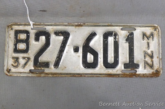 Minnesota license plate from 1937; measures 13" x 4-1/2".