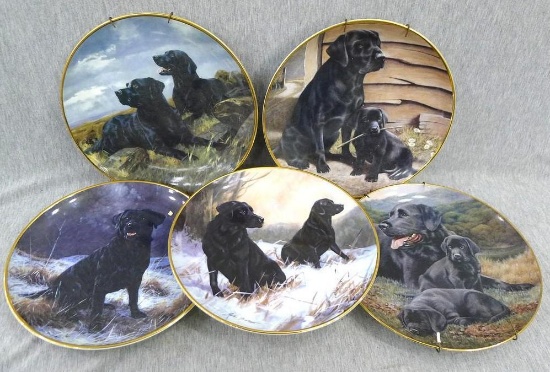 Set of 5 Franklin Mint wall plates with black labs; included are "Waiting Patiently", "Father's