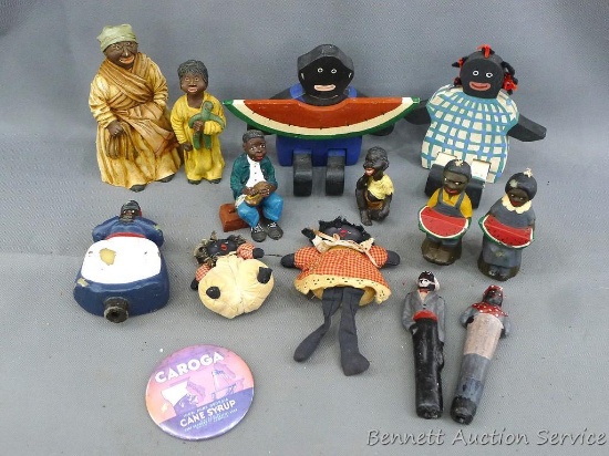 Collection of Black Americana figurines and candles, boy with watermelon is about 8" x 8" when laid