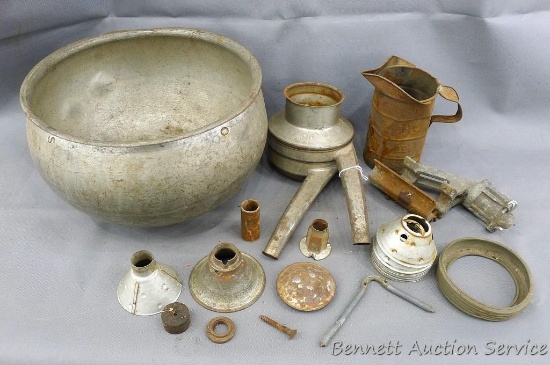 Antique cream separator parts, includes spouts, more. Basin is about 12" across and 8" high, lip is