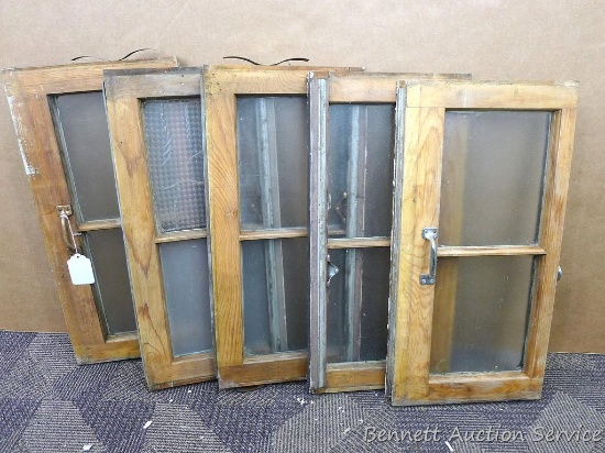 5 two-paned windows, a couple have handles. Widest is approx 24" x 12".