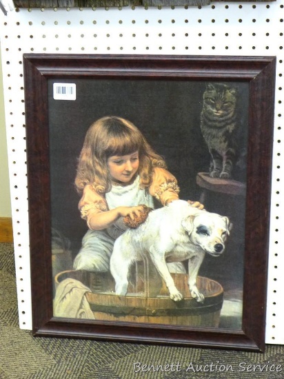Framed picture of girl and dog is about 20" x 24".