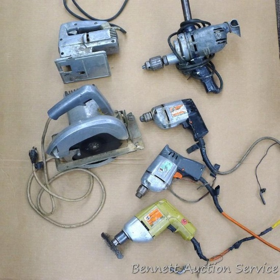 Older Black & Decker and other drills, Master Craft saber saw, Artisan circular saw, chain,