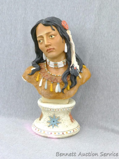 Yellow Dove Native American Indian bust stands about 16" tall and comes with box.