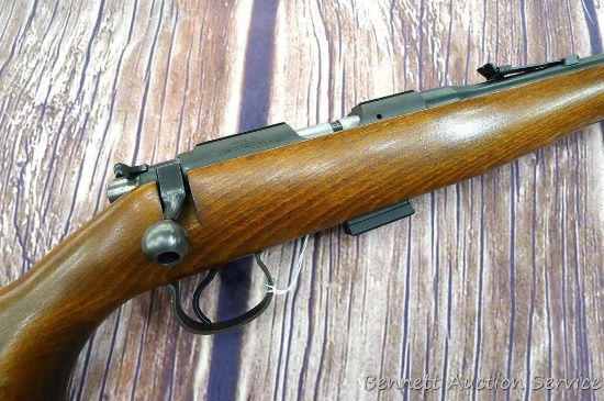 CZ Model 452 ZKM Scout youth model .22 bolt action rifle with single shot adapter. Rifle has a 12"