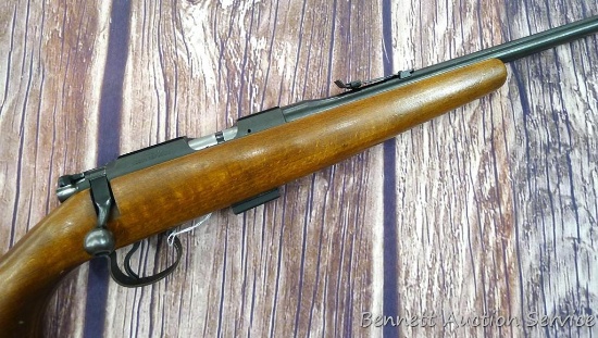 CZ Model 452 ZKM Scout youth model .22 bolt action rifle with single shot adapter. Rifle has a 12"