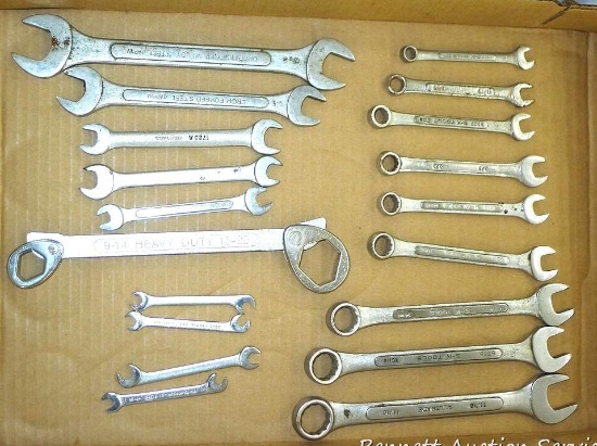 Combination and open end wrenches, largest is 3/4". Also includes ignition set wrenches.