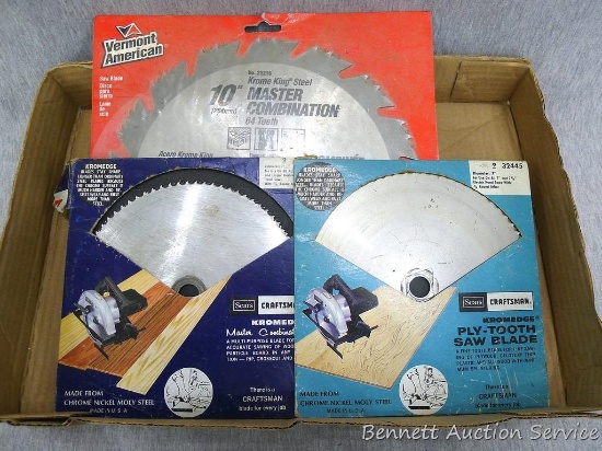 10" master combination saw blade has 64 teeth, two 7" Sears Craftsman ply-tooth saw blades.