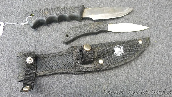 North American Hunting Club knife set in cloth sheath. Longest knife is 9".
