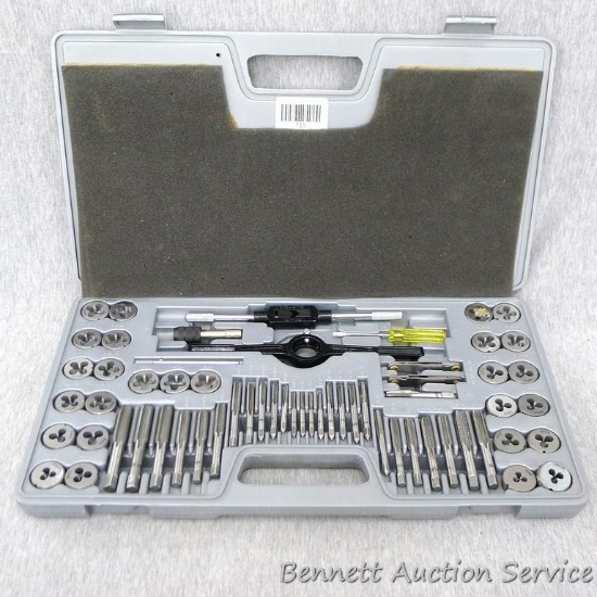 60 piece tap and die set; appears new in box; measures 16" x 9".