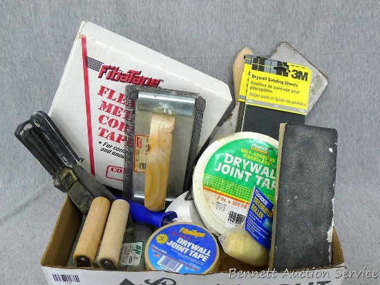 Dry wall joint tape, sanding sheets, hand sander, mud spreader, and more.