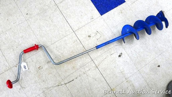 6" manual ice auger is about 59" tall. Some rust noted, still useable.