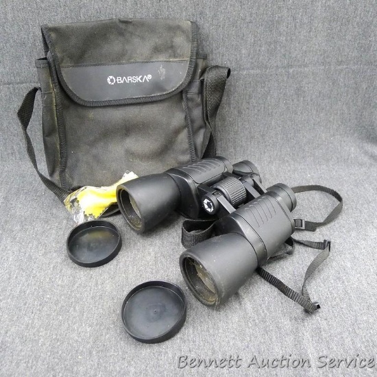 Barska 10x50 multi-coated binoculars with lens covers and case. Binoculars are clear and bright,