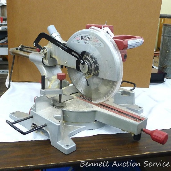 12" sliding compound miter saw with cast aluminum frame and bed. Saw runs fine, but guard sticks.
